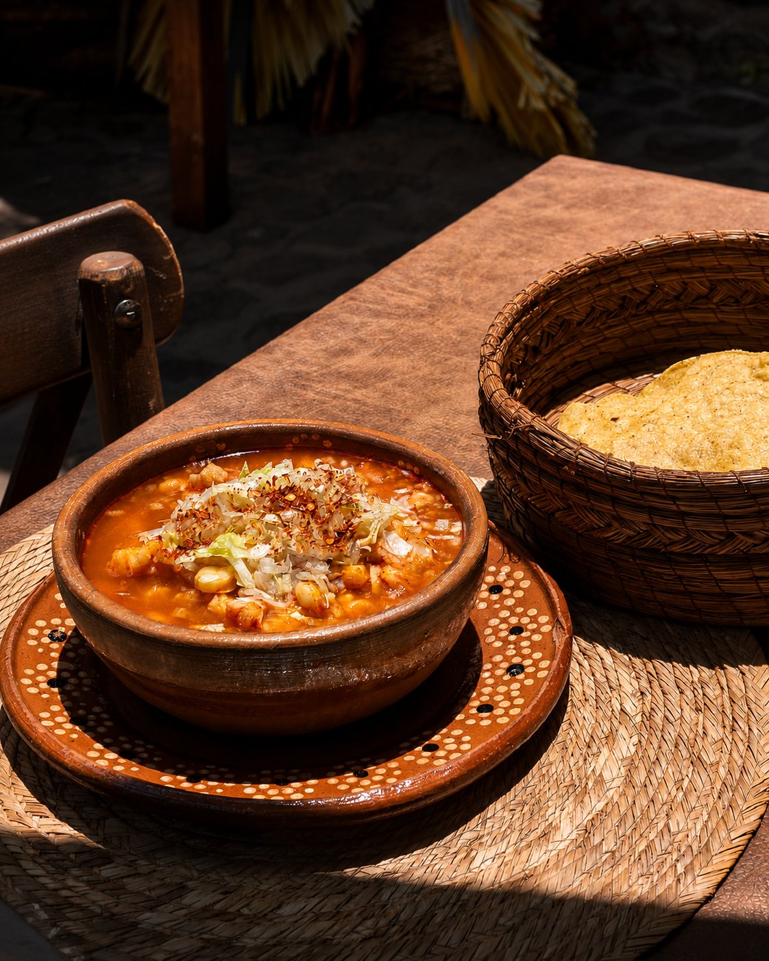 Pozole tradicional servido en barro